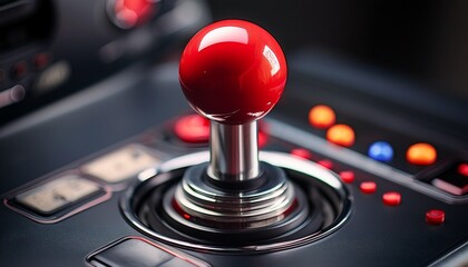 classic arcade joystick with red buttons and vibrant red ball top perfect for gaming nostalgia