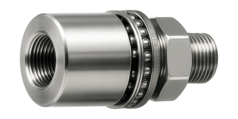 Rotary hydraulic swivel joint with sealed bearings for smooth movement.