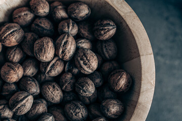Walnuts in a wooden bowl