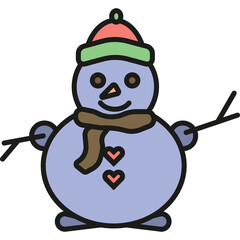 Hand Drawn Blue Snowman Wearing A Scarf And Hat With Heart Buttons On A Transparent Background