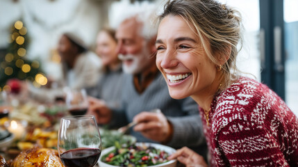happy people enjoying christmas meal