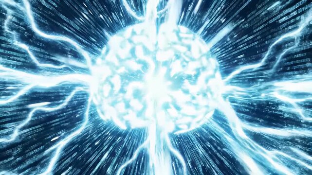 Animated digital data processing concept visuals showcasing a blue and white background filled with numbers, blending seamlessly into a blurred image of a snowflake on a blue background.