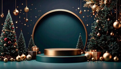 christmast background one colour and little decoration and podium. minimalist style