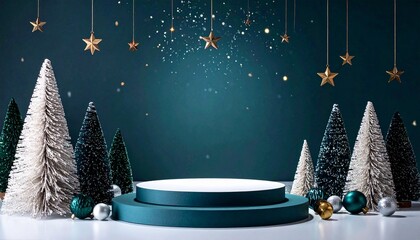 christmast background one colour and little decoration and podium. minimalist style