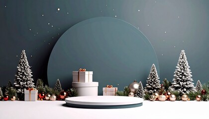 christmast background one colour and little decoration and podium. minimalist style