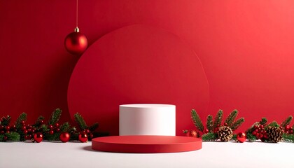 christmast background one colour and little decoration and podium. minimalist style