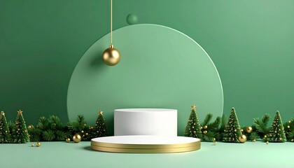 christmast background one colour and little decoration and podium. minimalist style