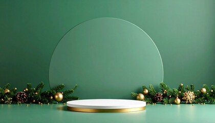 christmast background one colour and little decoration and podium. minimalist style