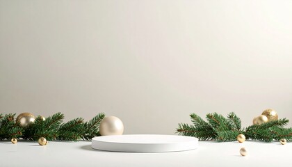 christmast background one colour and little decoration and podium. minimalist style