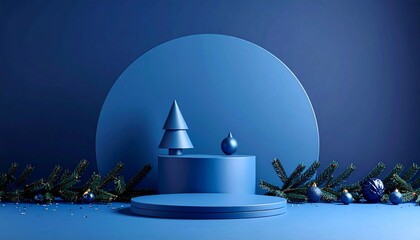 christmast background one colour and little decoration and podium. minimalist style