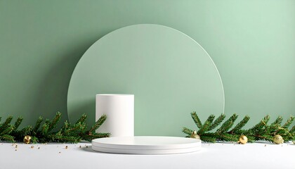 christmast background one colour and little decoration and podium. minimalist style