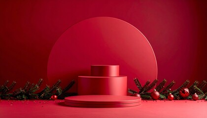 christmast background one colour and little decoration and podium. minimalist style