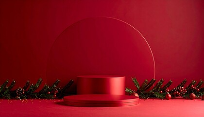 christmast background one colour and little decoration and podium. minimalist style