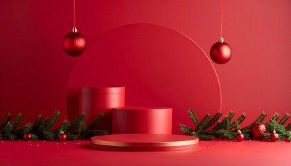 christmast background one colour and little decoration and podium. minimalist style