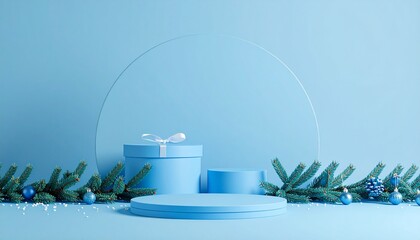 christmast background one colour and little decoration and podium. minimalist style