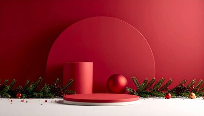 christmast background one colour and little decoration and podium. minimalist style
