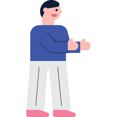 Illustration Of A Man With Short Dark Hair Wearing A Blue Long Sleeve Shirt And Light Gray Pants With Pink Shoes Standing Against A Transparent Background