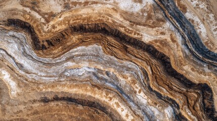 Aerial drone photo showing abstract natural textures with swirling earthy tones and vivid patterns from above.