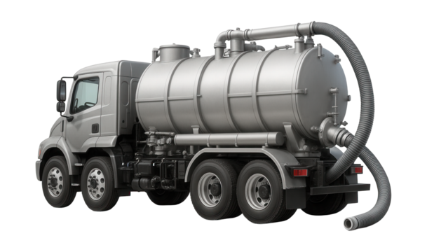 Dual-compartment jetting and suction truck with rear hose.