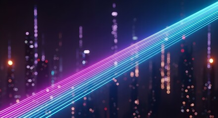 Cyberpunk-style 3D render wallpaper. A grid of bright, ascending neon lines against a dark, abstract backdrop with a fantastic, futuristic glow.