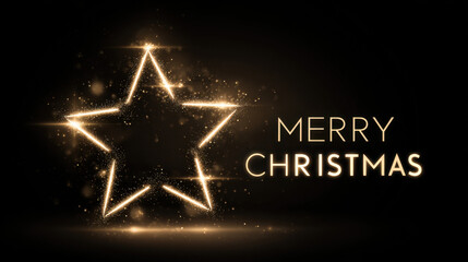Sparkling golden star outline with elegant Merry Christmas text on a dark festive background