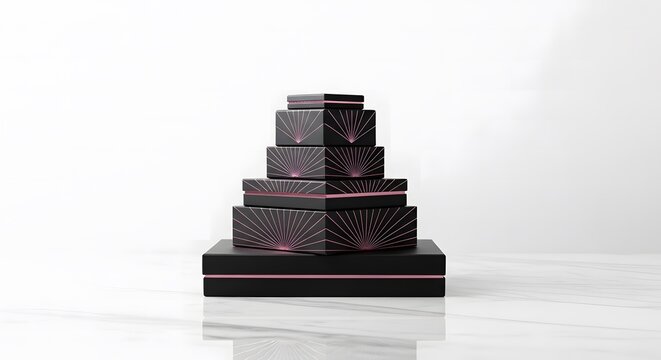 Supplement Beauty ,Collagen, Elegant Stack of Black Gift Boxes with Pink Art Deco Design on M - Powered by Adobe