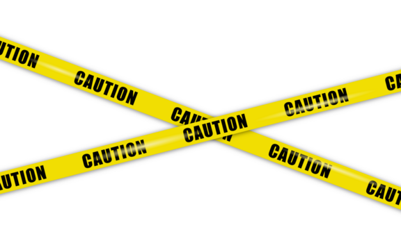 Yellow caution tape X shape PNG, black CAUTION text, isolated on transparent background