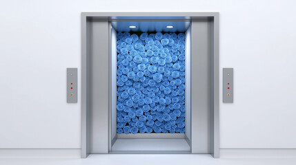 Elevator filled with rolled blue towels in modern minimalist setting