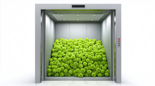 Elevator filled with green cabbages at maximum capacity