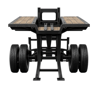 Lowboy trailer featuring a removable deck and rear stinger for enhanced stability.