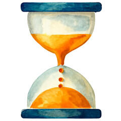Watercolor Hourglass with Flowing Orange Sand
