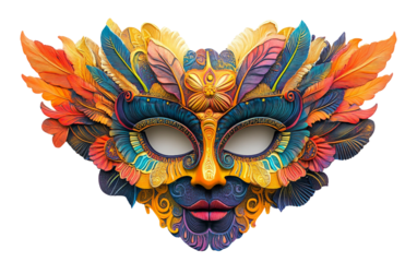 Vibrant carnival mask featuring detailed artistic elements and rich colors forming a bold cultural festive visual isolated on transparent background PNG