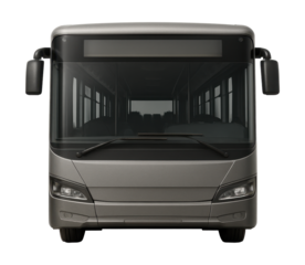 Single-deck city bus featuring large rectangular windows and dual rear axles.