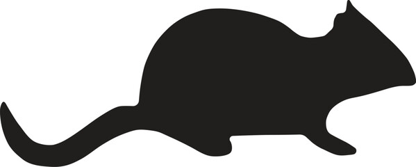 Black Silhouette of a Rat on White Background animal