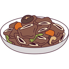 Hearty Bowl of Braised Beef Short Ribs With Mushrooms and Carrots A Close Up Studio Shot Against A Transparent Background