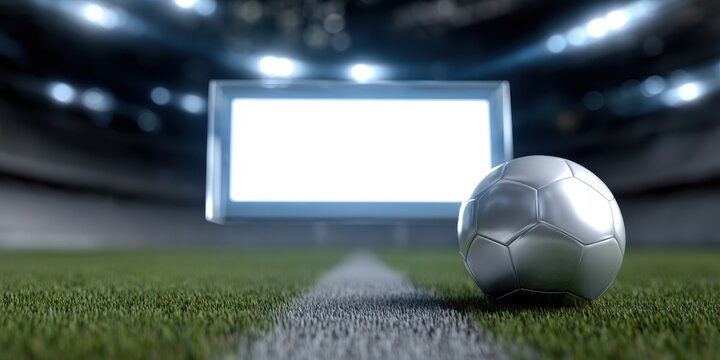 futuristic d postcard, futuristic stadium interior d postcard with a glowing football and customizable message box in vibrant lighting - Powered by Adobe