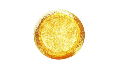 Digital illustration of lemon transforming into luminous gold coin highlighting imaginative artwork isolated on transparent background PNG