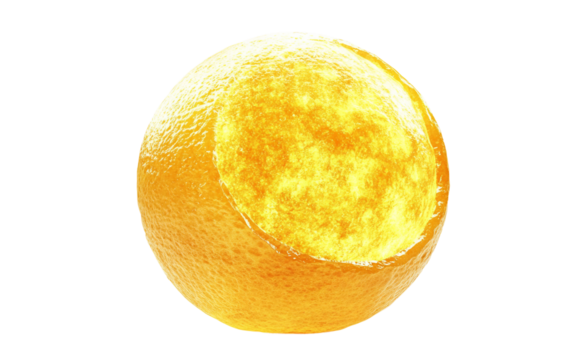 Half lemon turning into radiant golden coin representing unique visual concept and abstract design isolated on transparent background PNG