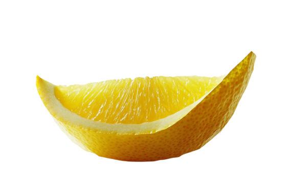 Surreal depiction of lemon wedge turning into glowing gold paper for vibrant visual artwork isolated on transparent background PNG