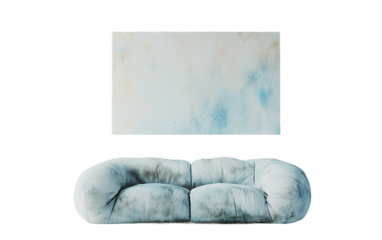 Modern light gray sofa with puffy cushions and abstract detailing ideal for stylish home decor isolated on transparent background PNG
