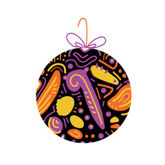 Whimsical stylized Christmas ball. Festive vector element.
