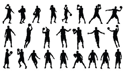 Dynamic basketball player silhouettes, vector set showcasing men in various sport actions Vector