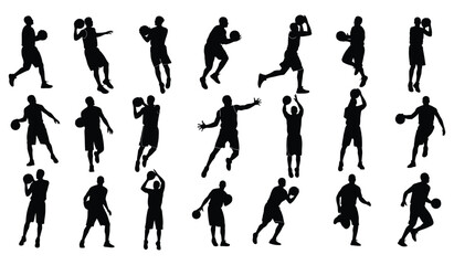 Basketball players silhouettes set in various poses, dynamic action vector illustration Vector