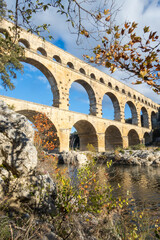 The Pont du Gard old Roman aqueduct bridge - France