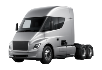 Electric semi-truck featuring a flat front grille and visible side charging port.