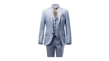 PNG of Elegant light blue suit with a waistcoat and tie, perfect for formal occasions.