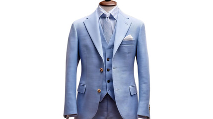 PNG of A stylish light blue three-piece suit tailored for elegance and sophistication.