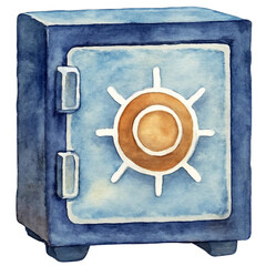 Watercolor Blue Security Safe Box Illustration