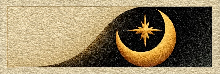 luxury postcard design, simple, elegant postcard template with cream background, embossed gold crescent moon and star, and spacious text area high-quality design