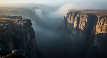 Explore scenic canyon landscape views with fog and cliffs for travel and nature photography lovers